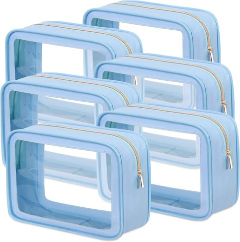 Hsei 6 Pcs Clear Makeup Bags with Color Edged TSA Approved Travel Toiletry Bags with Zipper Clear Cosmetic Bag Diaper Bag for Car Storage Organizer Wedding Essentials for Women Gift(Blue) in Saudi Arabia