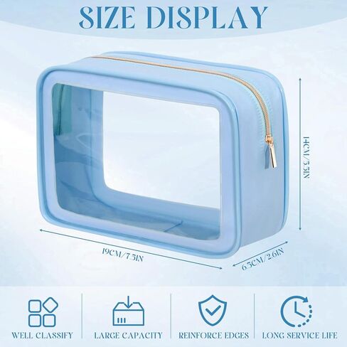 Hsei 6 Pcs Clear Makeup Bags with Color Edged TSA Approved Travel Toiletry Bags with Zipper Clear Cosmetic Bag Diaper Bag for Car Storage Organizer Wedding Essentials for Women Gift(Blue) in Saudi Arabia
