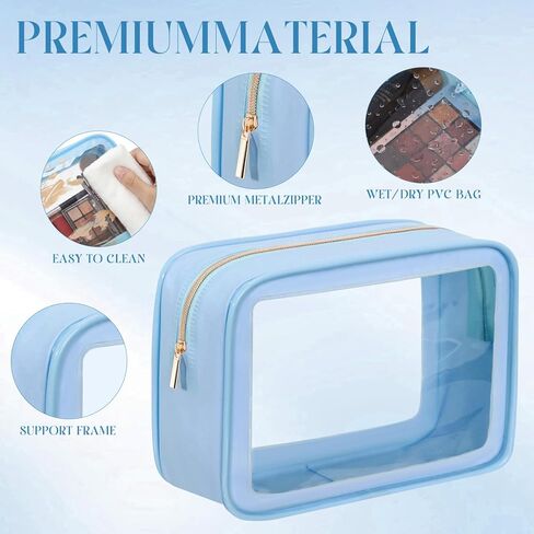 Hsei 6 Pcs Clear Makeup Bags with Color Edged TSA Approved Travel Toiletry Bags with Zipper Clear Cosmetic Bag Diaper Bag for Car Storage Organizer Wedding Essentials for Women Gift(Blue) in Saudi Arabia