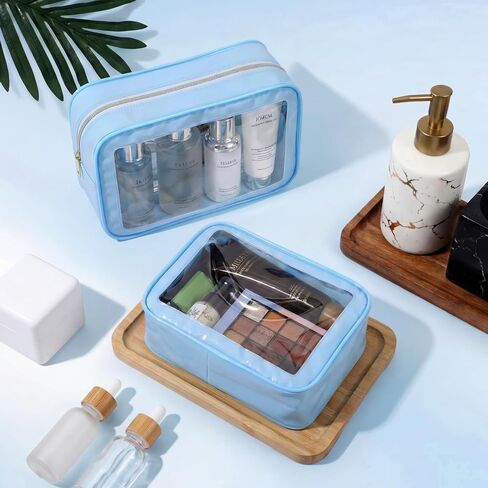 Hsei 6 Pcs Clear Makeup Bags with Color Edged TSA Approved Travel Toiletry Bags with Zipper Clear Cosmetic Bag Diaper Bag for Car Storage Organizer Wedding Essentials for Women Gift(Blue) in Saudi Arabia