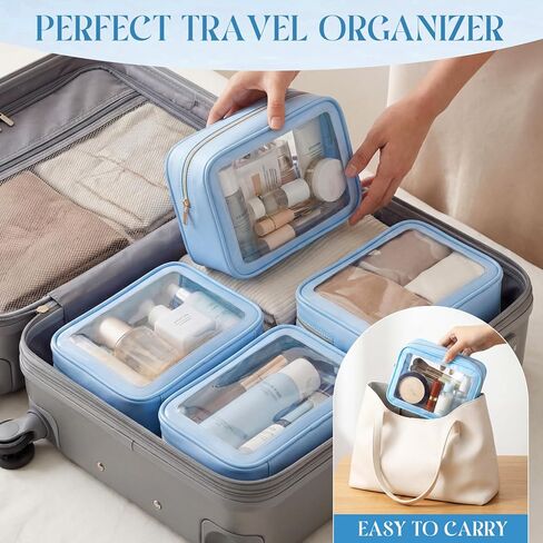 Hsei 6 Pcs Clear Makeup Bags with Color Edged TSA Approved Travel Toiletry Bags with Zipper Clear Cosmetic Bag Diaper Bag for Car Storage Organizer Wedding Essentials for Women Gift(Blue) in Saudi Arabia