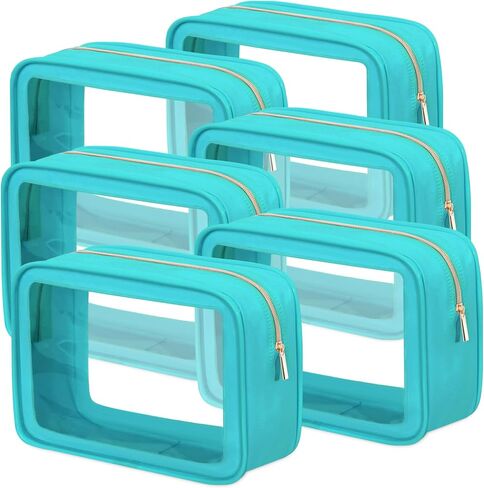 Hsei 6 Pcs Clear Makeup Bags with Color Edged TSA Approved Travel Toiletry Bags with Zipper Clear Cosmetic Bag Diaper Bag for Car Storage Organizer Wedding Essentials for Women Gift(Blue) in Saudi Arabia