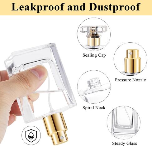 12 Pack Refillable Glass Perfume Bottles - Premium Square Gold Atomizer Spray Bottles, Leak-Proof Portable Empty Perfume Containers for Travel, Purse, Gym & Home Office Use in Saudi Arabia
