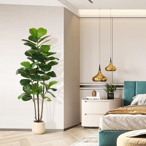 Realead 6ft Fiddle Leaf Fig Tree Artificial with Tall Exquisite Planter - Tall Faux Fiddle Leaf Fig Tree with Natural Trunk and Lifelike Leaves - Fake Fig Tree for Home Living Room Indoor Decor in Saudi Arabia
