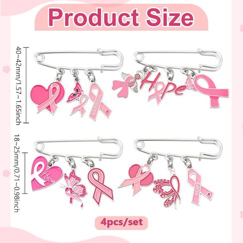 PH PandaHall Awareness Ribbon Safety Pins 4pcs Breast Cancer Awareness Ribbon Brooch Pins Hope Ribbons Brooches Butterfly Alloy Enamel Brooches Shawl Clips for Women Clothing Shirts Dress Accessories in Saudi Arabia