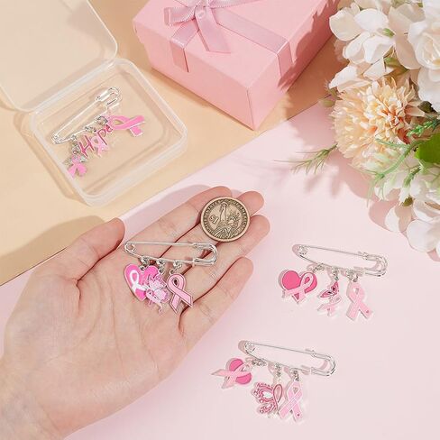 PH PandaHall Awareness Ribbon Safety Pins 4pcs Breast Cancer Awareness Ribbon Brooch Pins Hope Ribbons Brooches Butterfly Alloy Enamel Brooches Shawl Clips for Women Clothing Shirts Dress Accessories in Saudi Arabia