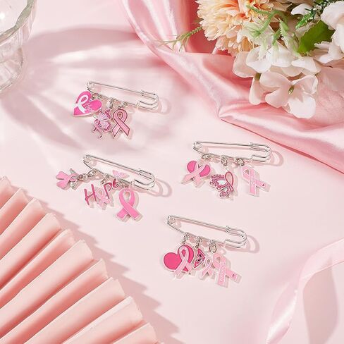 PH PandaHall Awareness Ribbon Safety Pins 4pcs Breast Cancer Awareness Ribbon Brooch Pins Hope Ribbons Brooches Butterfly Alloy Enamel Brooches Shawl Clips for Women Clothing Shirts Dress Accessories in Saudi Arabia