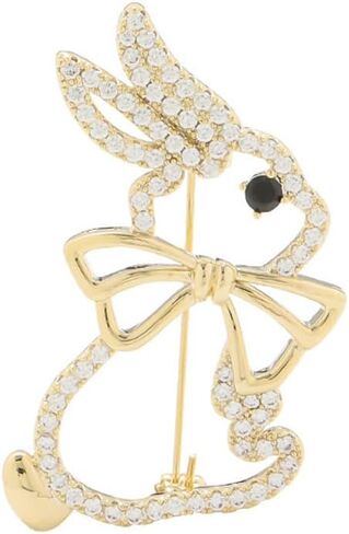 Cute Rabbit Bow Imitation Rhinestones Brooch Pin for Women Girls Gold-Tone Animal Bunny Lapel Pins Badge Accessory for Suit Dress Clothing Hat Bag Fashion Jewelry for Easter Day Party 50mm in Saudi Arabia