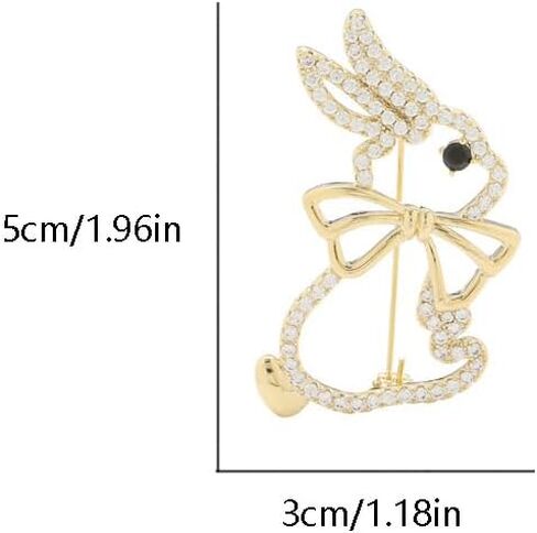Cute Rabbit Bow Imitation Rhinestones Brooch Pin for Women Girls Gold-Tone Animal Bunny Lapel Pins Badge Accessory for Suit Dress Clothing Hat Bag Fashion Jewelry for Easter Day Party 50mm in Saudi Arabia