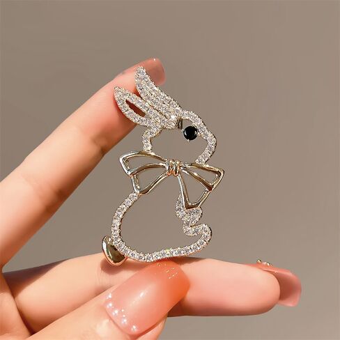Cute Rabbit Bow Imitation Rhinestones Brooch Pin for Women Girls Gold-Tone Animal Bunny Lapel Pins Badge Accessory for Suit Dress Clothing Hat Bag Fashion Jewelry for Easter Day Party 50mm in Saudi Arabia