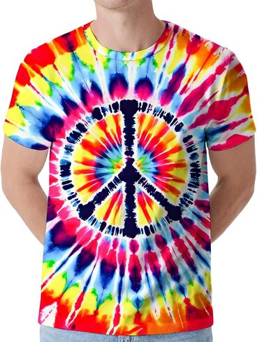 Men's Tie Dye Shirt Hippies Senior Short Sleeve Tees Crew Neck T Shirts in Saudi Arabia