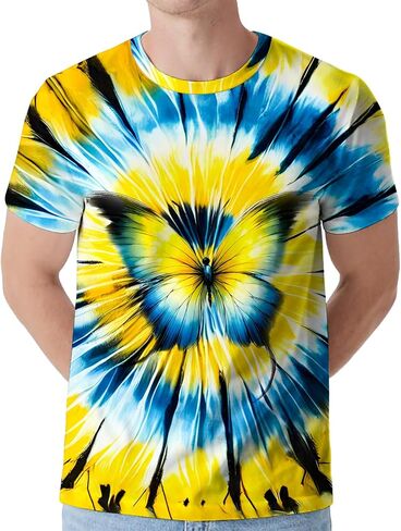 Men's Tie Dye Shirt Hippies Senior Short Sleeve Tees Crew Neck T Shirts in Saudi Arabia
