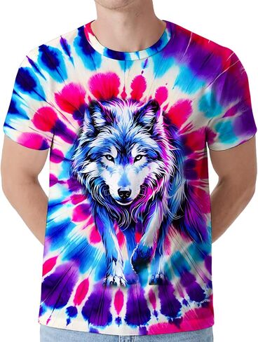 Men's Tie Dye Shirt Hippies Senior Short Sleeve Tees Crew Neck T Shirts in Saudi Arabia