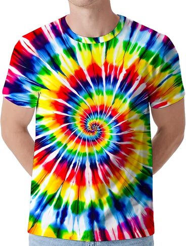 Men's Tie Dye Shirt Hippies Senior Short Sleeve Tees Crew Neck T Shirts in Saudi Arabia