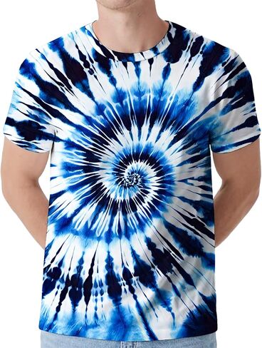 Men's Tie Dye Shirt Hippies Senior Short Sleeve Tees Crew Neck T Shirts in Saudi Arabia