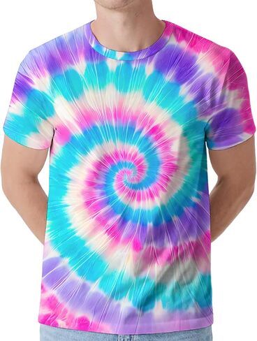 Men's Tie Dye Shirt Hippies Senior Short Sleeve Tees Crew Neck T Shirts in Saudi Arabia