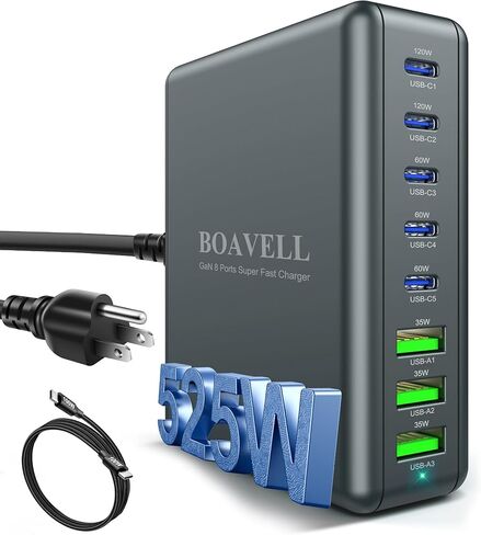 شاحن USB C، 6 منافذ GaN 285W USB C شاحن مع كابل شاحن USB C 5FT 100W، شاحن حائط USB C شحن سريع لأجهزة iPhone 16 15 14 وMacBook وiPad وGalaxy والمزيد in Saudi Arabia