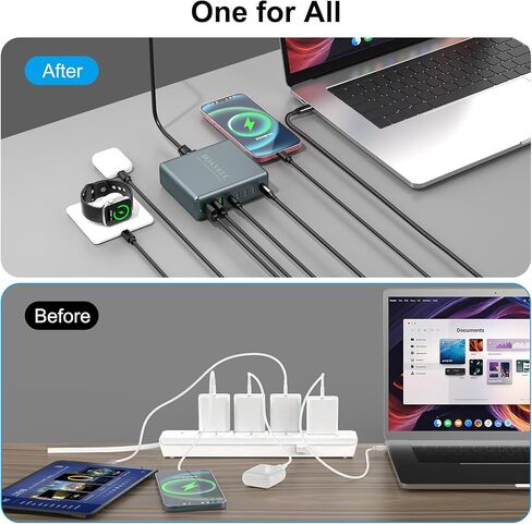 شاحن USB C، 6 منافذ GaN 285W USB C شاحن مع كابل شاحن USB C 5FT 100W، شاحن حائط USB C شحن سريع لأجهزة iPhone 16 15 14 وMacBook وiPad وGalaxy والمزيد in Saudi Arabia