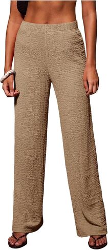 Floerns Women's Elastic Waist Straight Leg Pants Textured Loose Fit Casual Trousers in Saudi Arabia