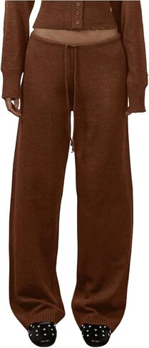 MakeMeChic Women's Drawstring Straight Leg Pants Vintage Low Waisted Fall Trousers Streetwear in Kuwait