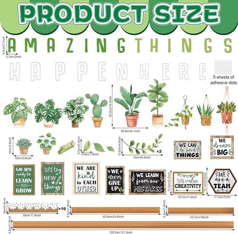 Spring Greenery Bookshelf Bulletin Board Motivational Quotes Potted Plant Cutouts Amazing Things Happen Here Classroom Bulletin Board Decoration for Back to School Chalkboard Wall Door Decorations in Saudi Arabia