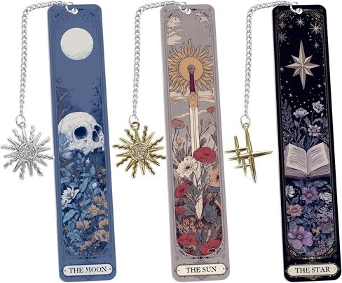 Gothic Tarot Bookmarks Gifts - 3PCS Funny Bookmarks for Women, Tarot Reading Accessories for Book Lovers, Horror Sun Moon Star Halloween Christmas Birthday Gifts for Friends Bookish in Kuwait