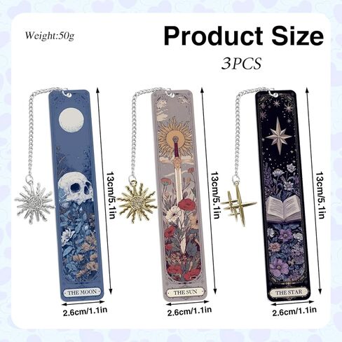 Gothic Tarot Bookmarks Gifts - 3PCS Funny Bookmarks for Women, Tarot Reading Accessories for Book Lovers, Horror Sun Moon Star Halloween Christmas Birthday Gifts for Friends Bookish in Saudi Arabia