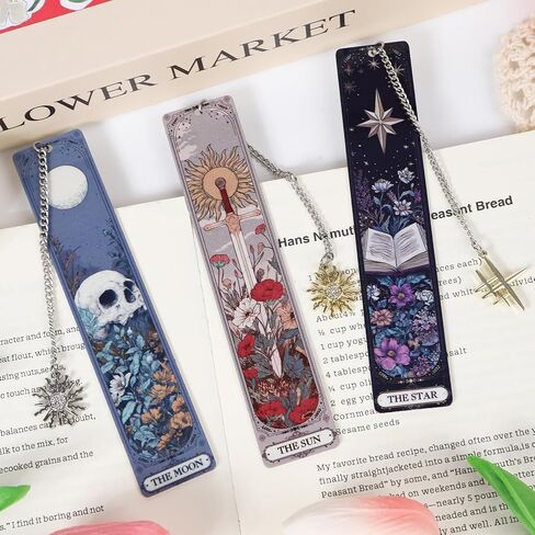 Gothic Tarot Bookmarks Gifts - 3PCS Funny Bookmarks for Women, Tarot Reading Accessories for Book Lovers, Horror Sun Moon Star Halloween Christmas Birthday Gifts for Friends Bookish in Kuwait
