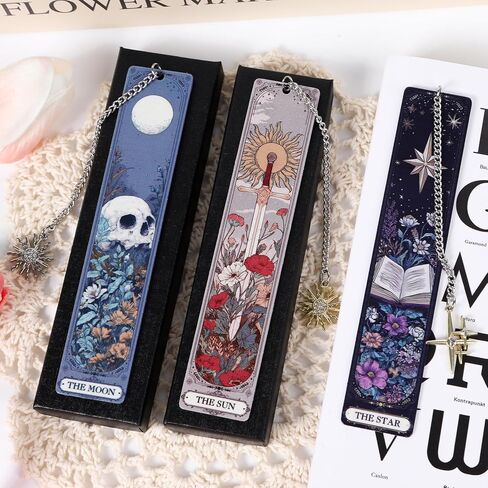 Gothic Tarot Bookmarks Gifts - 3PCS Funny Bookmarks for Women, Tarot Reading Accessories for Book Lovers, Horror Sun Moon Star Halloween Christmas Birthday Gifts for Friends Bookish in Kuwait