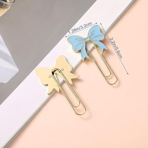 6 Pcs Cute Planner Accessories Blue Bow Paper Clip Large Metal Coquette Paper Clip Charms Preppy Cherry Planner Bookmarks for Office Home Supplies Gifts Wedding Valentine Decor in Kuwait