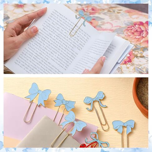 6 Pcs Cute Planner Accessories Blue Bow Paper Clip Large Metal Coquette Paper Clip Charms Preppy Cherry Planner Bookmarks for Office Home Supplies Gifts Wedding Valentine Decor in Kuwait