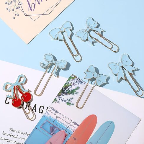 6 Pcs Cute Planner Accessories Blue Bow Paper Clip Large Metal Coquette Paper Clip Charms Preppy Cherry Planner Bookmarks for Office Home Supplies Gifts Wedding Valentine Decor in Kuwait