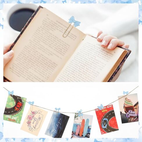 6 Pcs Cute Planner Accessories Blue Bow Paper Clip Large Metal Coquette Paper Clip Charms Preppy Cherry Planner Bookmarks for Office Home Supplies Gifts Wedding Valentine Decor in Kuwait