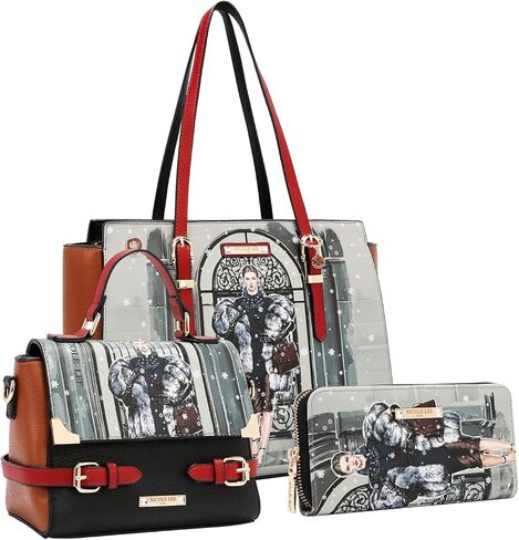 Nicole Lee Moda Snowflake Shopper 3 Piece Set, Vegan Pebbled Leather, Handbag with Dual Handles, Crossbody, Wallet in Kuwait