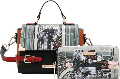 Nicole Lee Moda Snowflake Shopper 3 Piece Set, Vegan Pebbled Leather, Handbag with Dual Handles, Crossbody, Wallet in Kuwait