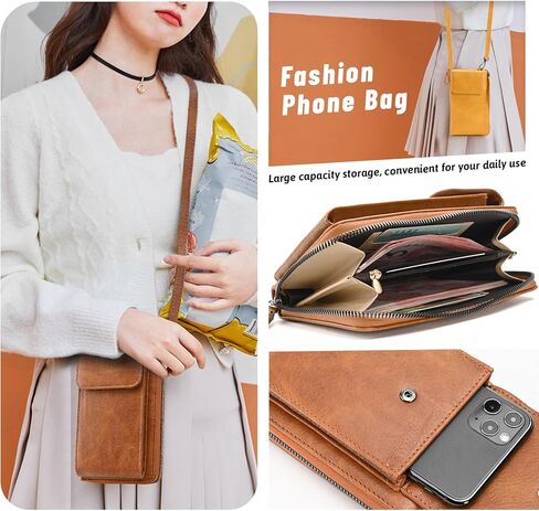 Anti-Theft Leather Bag,Small Crossbody Cell Phone Purse Wallet for Women,RFID Block Phone Purse Crossbody with Shoulder Strap, Black in Saudi Arabia