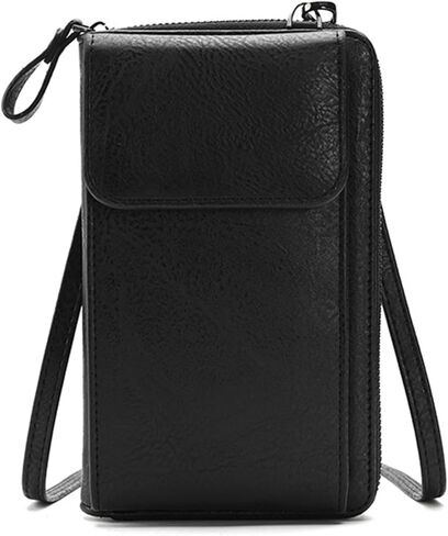Anti-Theft Leather Bag,Small Crossbody Cell Phone Purse Wallet for Women,RFID Block Phone Purse Crossbody with Shoulder Strap, Black in Saudi Arabia