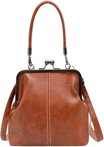 Mini Kiss Lock Crossbody Bag for Women, PU Leather Retro Style Crossbody Bag, Clasp Purse with Adjustable Strap in Saudi Arabia