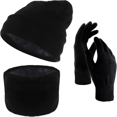 Winter Beanie Hat Scarf Gloves Set for Men Women Beanie Gloves Neck Warmer Set Warm Knit Fleece Lined Skull Cap in Kuwait