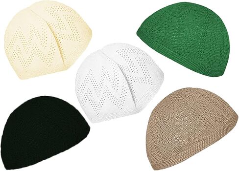 Hat Muslim Wholesale Kofi Lot of 3 Pcs Colors Kufi Koofi Topi Cotton Turkish Skull Cap Muslim Islamic Prayer Takke Knit Style Helmet Liner Caps for Men Multicolor in Kuwait