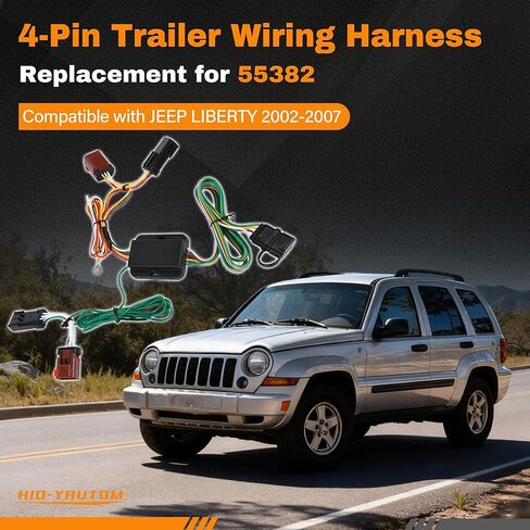 55382 مجموعة أسلاك مقطورة مخصصة ذات 4 دبابيس متوافقة مع Jeep Liberty 2002-2007، استبدال موصل جانب السيارة المخصص لأضواء المقطورة، مجموعة أسلاك السحب سهلة التوصيل والتشغيل in Kuwait