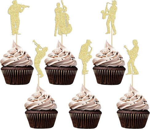 Gyufise 36Pcs Music Notes Cupcake Toppers and Wrappers Glitter Musical Symbols Cupcake Picks for Rock Music Theme Baby Shower Kids Birthday Party Cake Decorations Supplies in Saudi Arabia