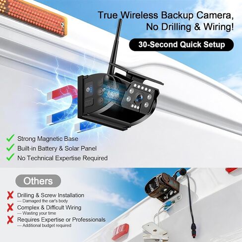 Fookoo Magnetic Solar Wireless Backup Camera: Portable 7" DVR Monitor with BSD 1 Min Install HD 1080P Rear View Camera Night Vision Rechargeable Dual Split for Truck Pickup RV Camper Tractor DTC701 in Kuwait