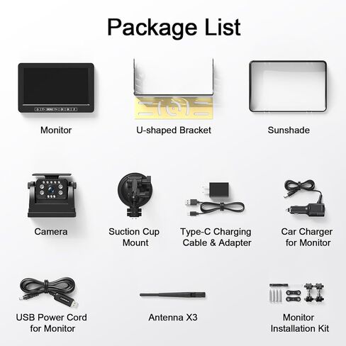 Fookoo Magnetic Solar Wireless Backup Camera: Portable 7" DVR Monitor with BSD 1 Min Install HD 1080P Rear View Camera Night Vision Rechargeable Dual Split for Truck Pickup RV Camper Tractor DTC701 in Kuwait