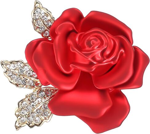 Rose Flower Brooch Pin, 3D Rose Pin Elegant Crystal Costume Jewelry Brooch Pins Vintage Red Brooches 3D Floral Dress Accessories for Lady Costume Suit Dainty Dress Accessories in Saudi Arabia