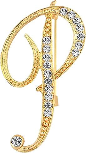 26 حرف الأبجدية الأحرف الأولى مطلية بالذهب معدن طية صدر السترة دبوس طوق كريستال بروش دبوس بروش حجر الراين in Kuwait