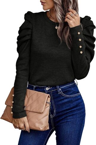 قمصان نسائية بأكمام طويلة، بلوزات أنيقة بياقة دائرية وأكمام منتفخة، بلوزات عصرية لربيع وخريف 2026 للخروج in Kuwait