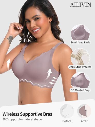 AILIVIN Women's Seamless Bras Wireless Scalloped Push Up Bras Soft No Underwire Comfort Full Coverage Bralettes in Saudi Arabia