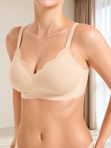 Womens Wireless Bras Push Up Full Coverage Bra No Underwire Seamless Comfortable Scalloped Supportive Bralette in Saudi Arabia
