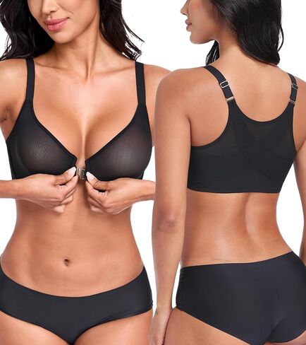 HACI Womens's Posture Bra Front Closure Deep V Unlined Mesh Sheer See Through Underwire Plus Size in Kuwait